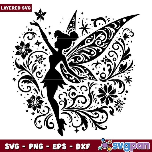 Floral Fairy Silhouette SVG Cut File