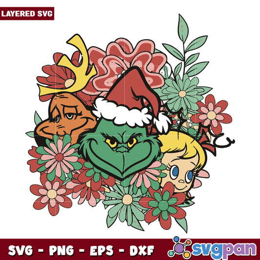 Floral Grinch Max Cindy Lou Who svg, christmas decor​ svg, grinchy svg
