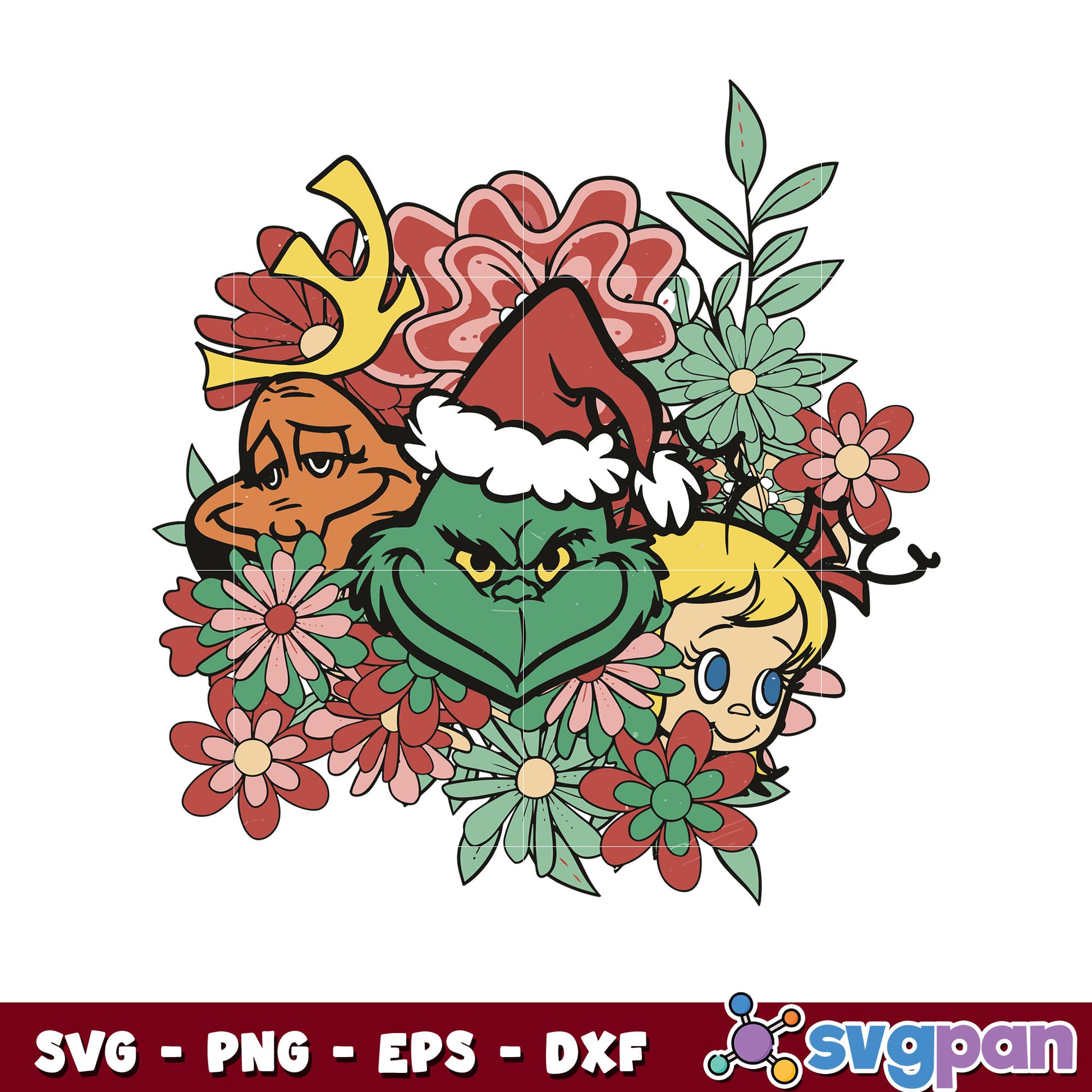 Floral Grinch Max Cindy Lou Who svg, grinch and friends svg