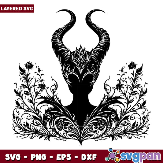 Floral Horned Woman Silhouette SVG
