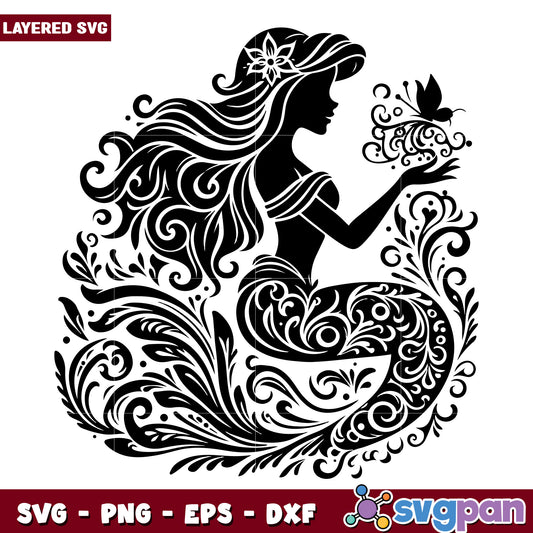Floral Mermaid SVG Silhouette