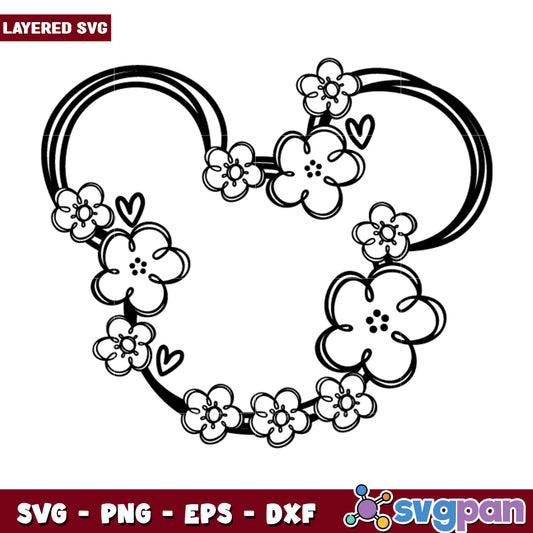 Floral Mickey Mouse Head SVG Cut File