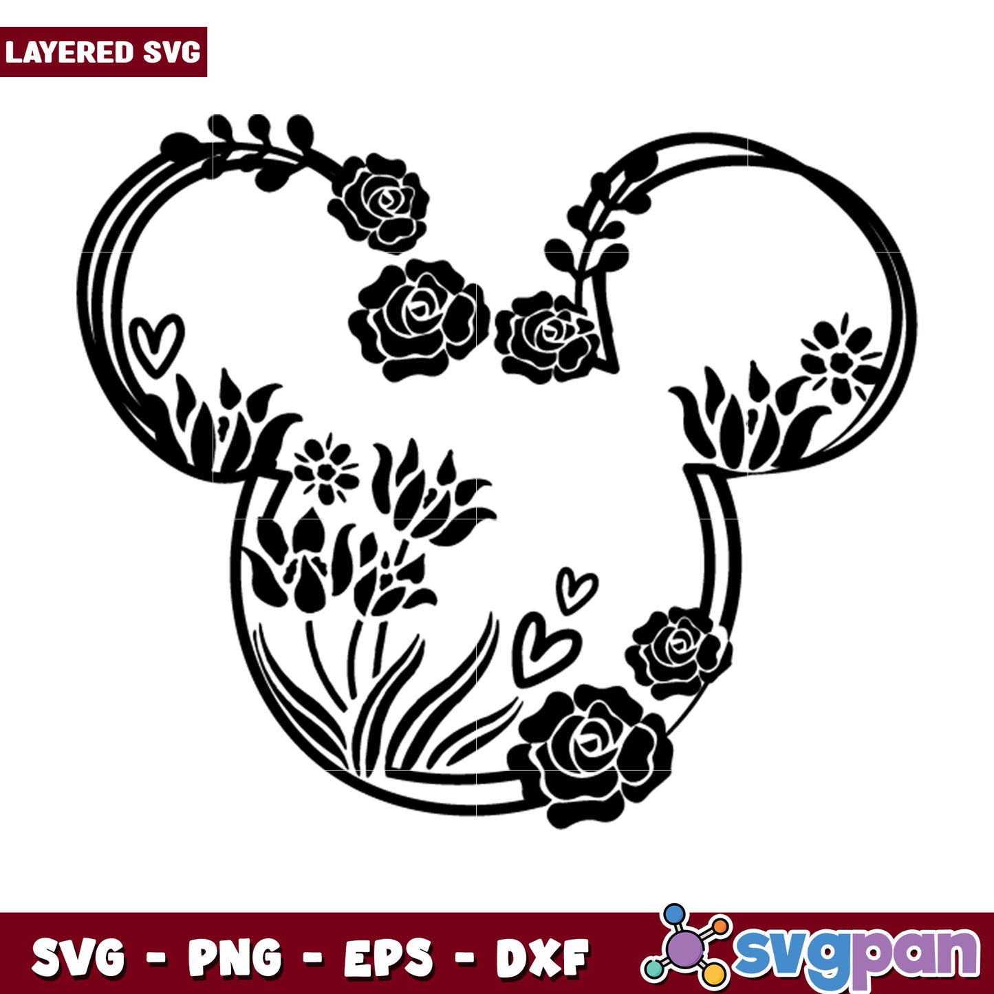 Floral Mickey Mouse SVG Clipart for Crafting and Design