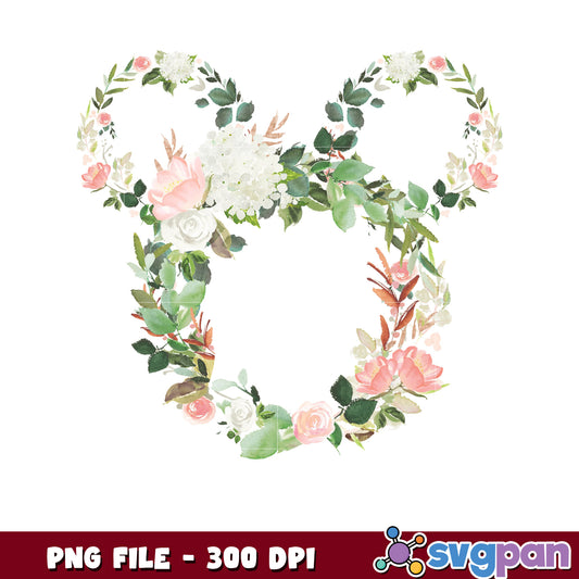 Floral Mouse Ears PNG Wreath