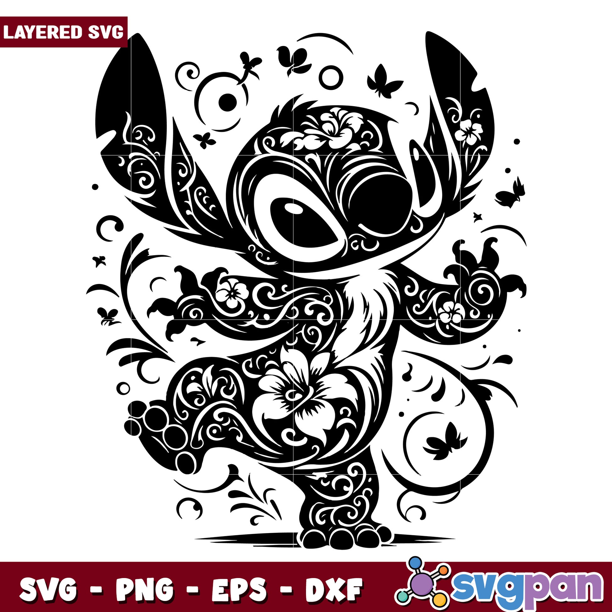 Floral Pattern SVG Art of Playful Cartoon Character