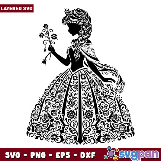 Floral Princess SVG Silhouette