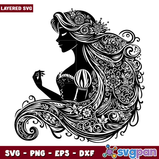 Floral Princess SVG Silhouette Design