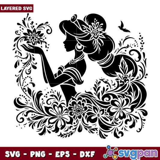 Floral Princess Silhouette SVG Design