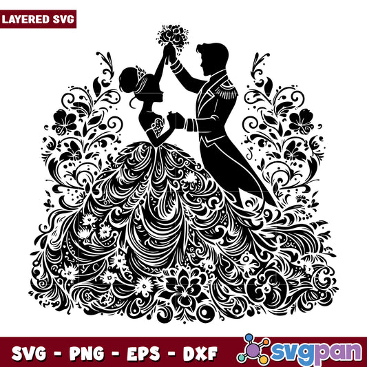 Floral Wedding Couple SVG Silhouette