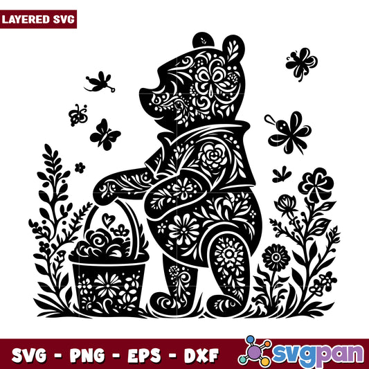 Floral Winnie the Pooh SVG