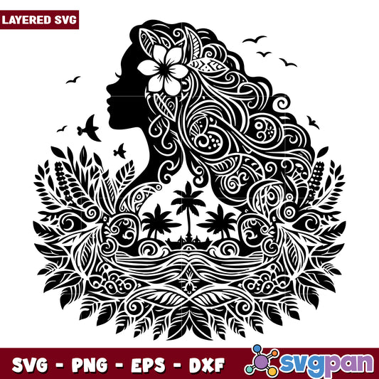 Floral Woman Silhouette SVG Design