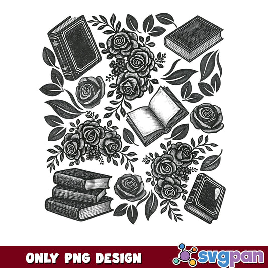 Floral Books PNG, Book Lover Rose Flowers PNG, Reading PNG