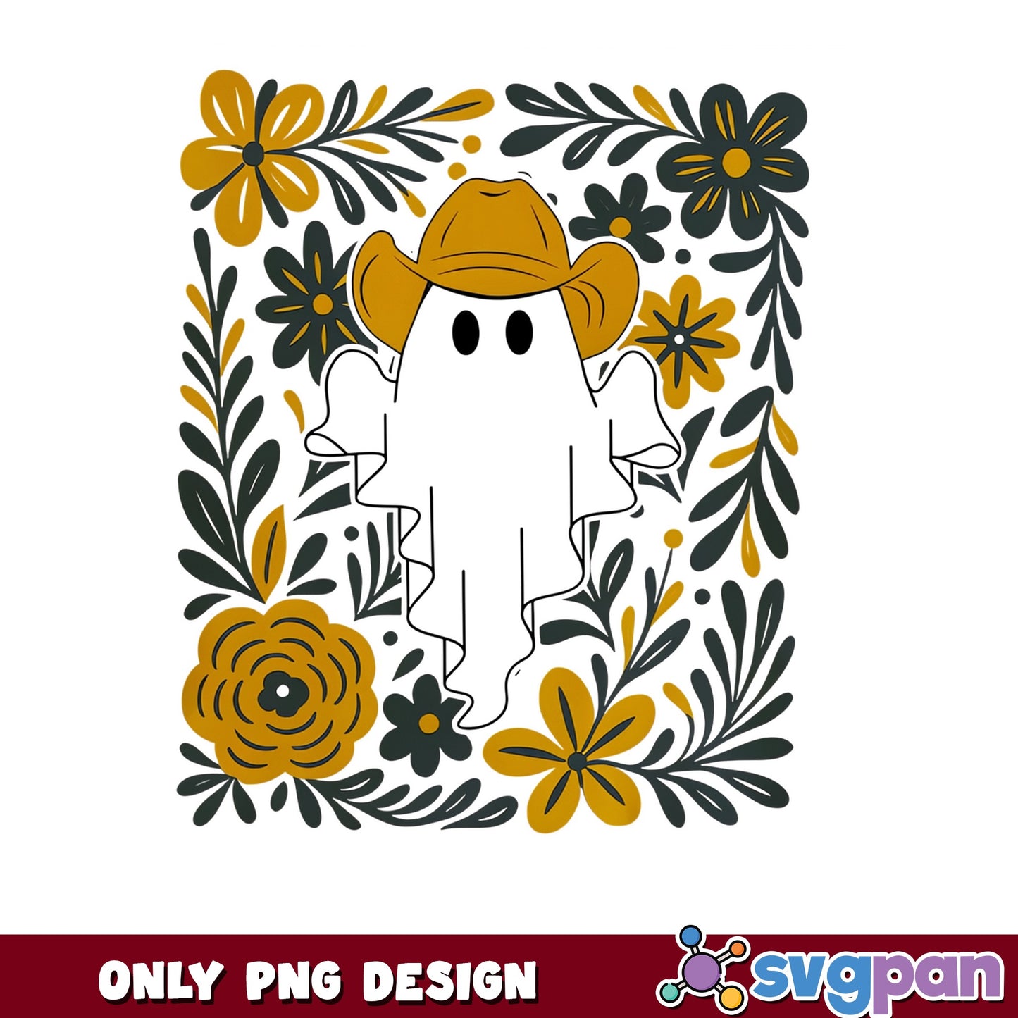 Floral Cowboy Ghost Halloween PNG, Cute Ghost PNG, Halloween PNG