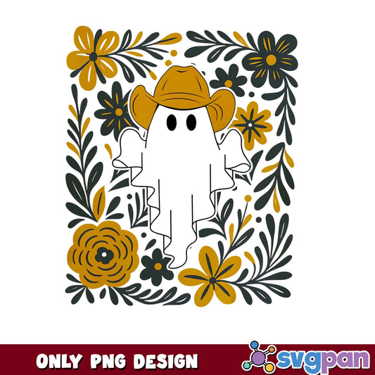 Floral Cowboy Ghost Halloween PNG, Cute Ghost PNG, Halloween PNG