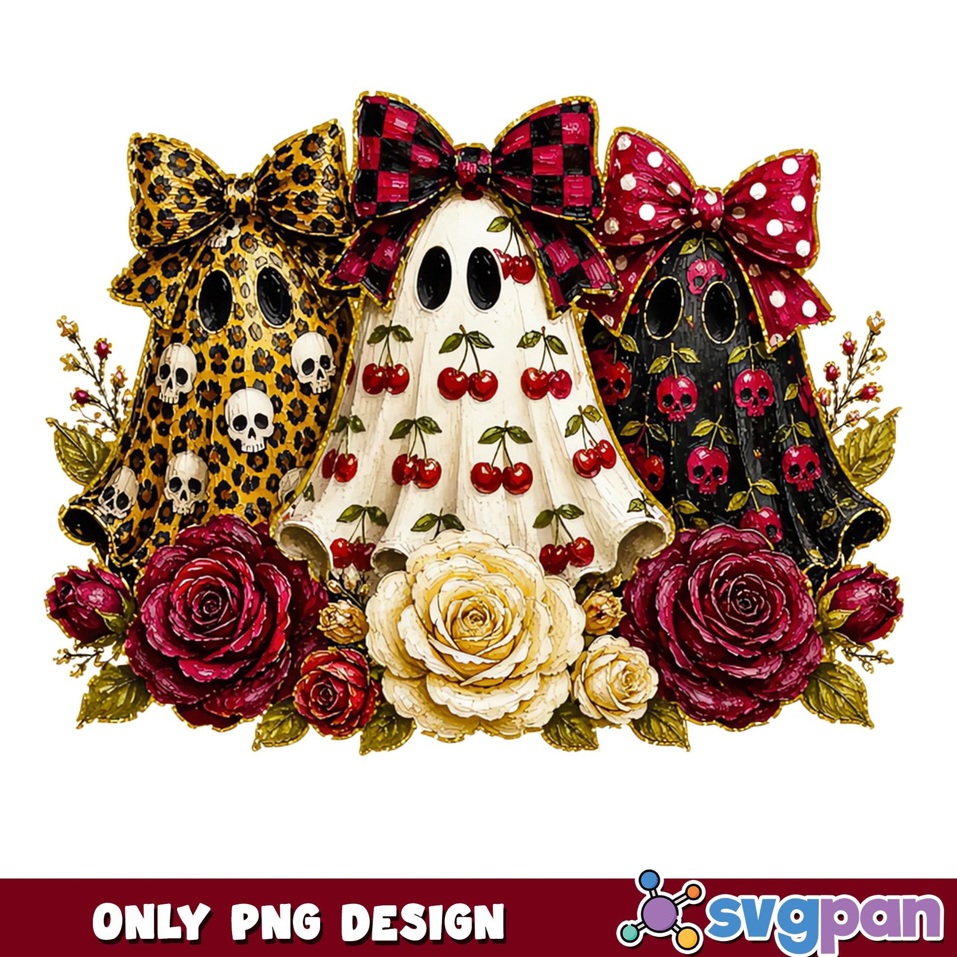 Floral Ghost Halloween PNG, Coquette Bow Skull Ghost PNG, Spooky PNG
