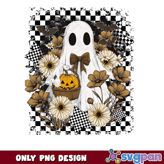 Floral Ghost Halloween PNG, Spooky Ghost Pumpkin PNG, Halloween PNG