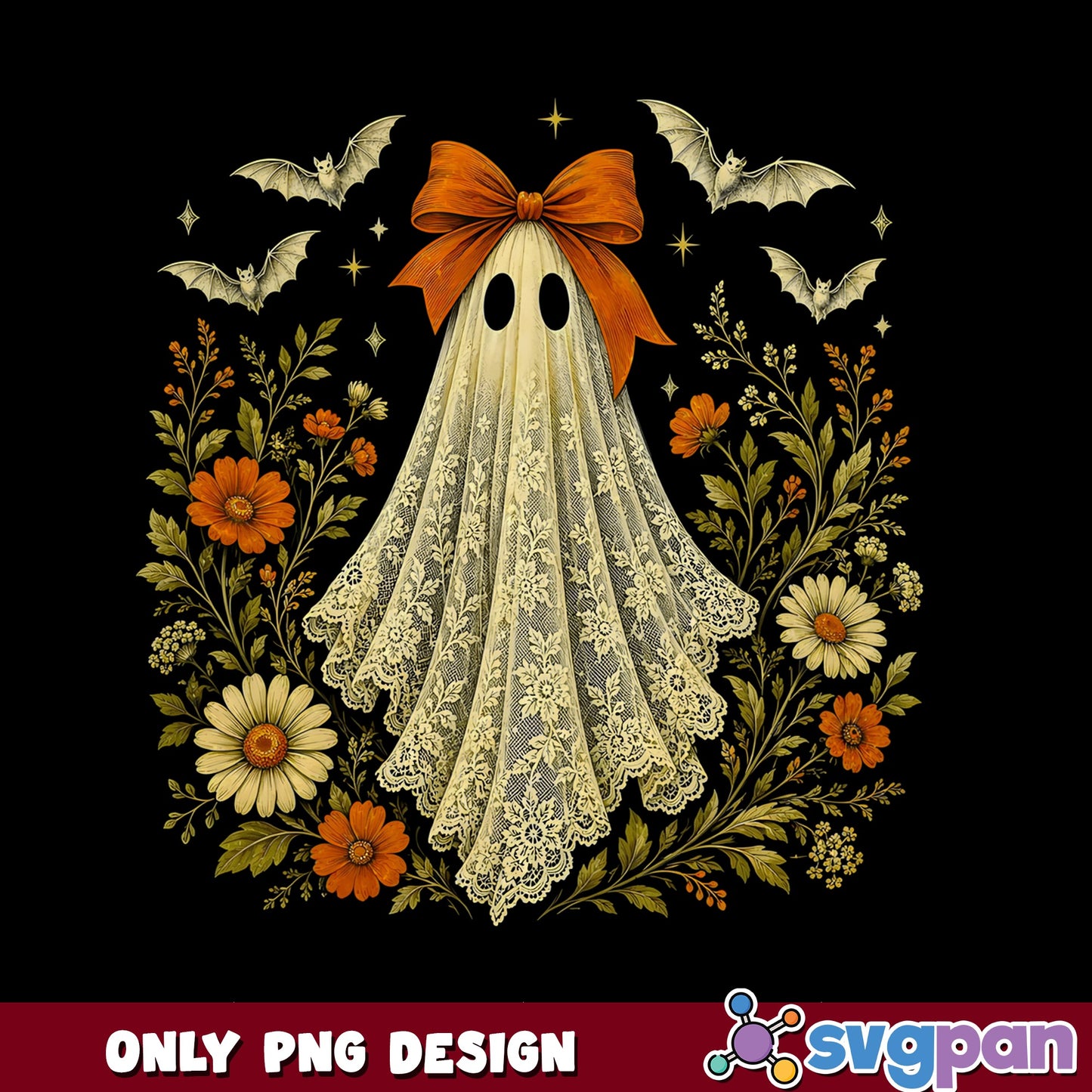 Floral Ghost With Bow Halloween PNG, Coquette Ghost PNG, Spooky PNG