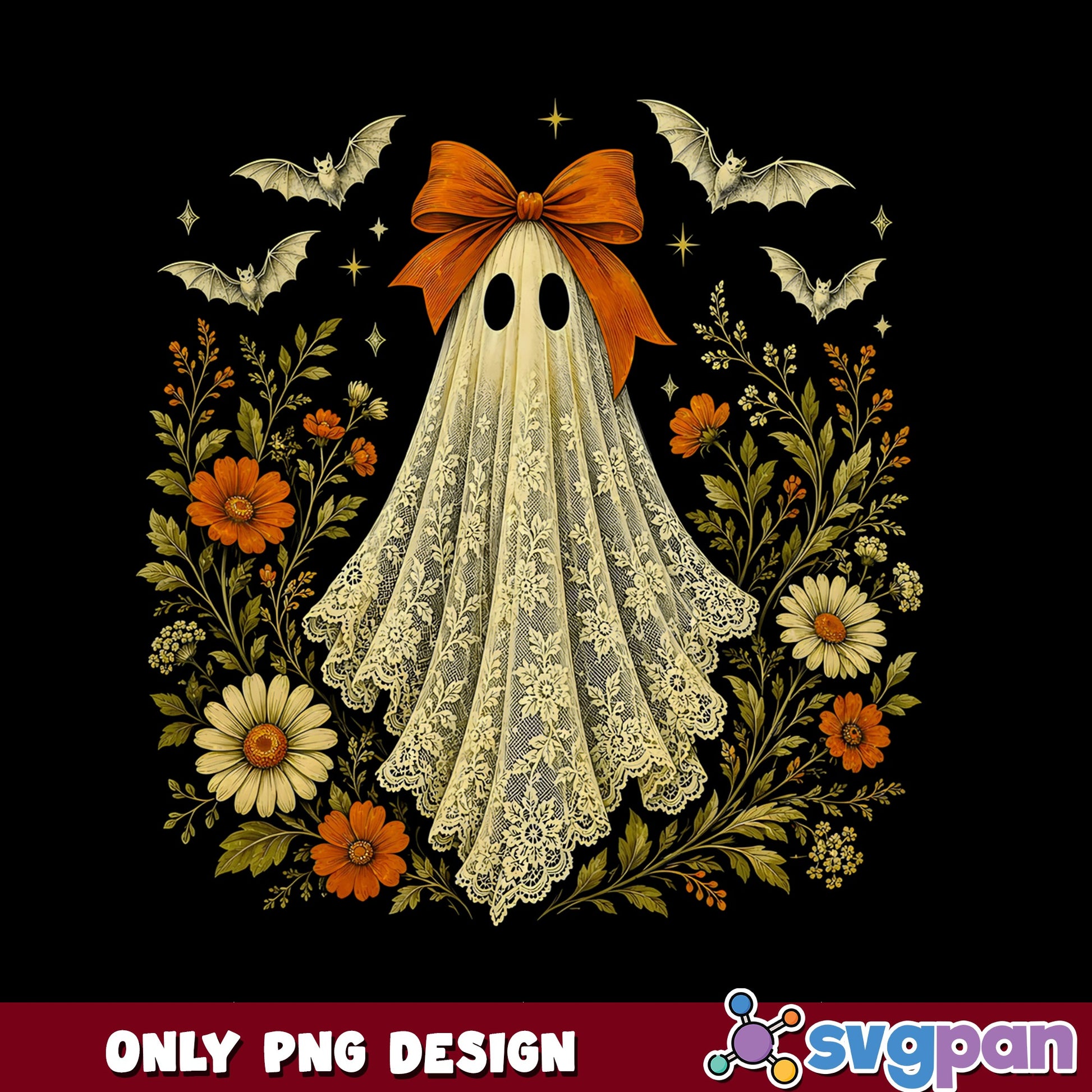 Floral Ghost With Bow Halloween PNG, Coquette Ghost PNG, Spooky PNG