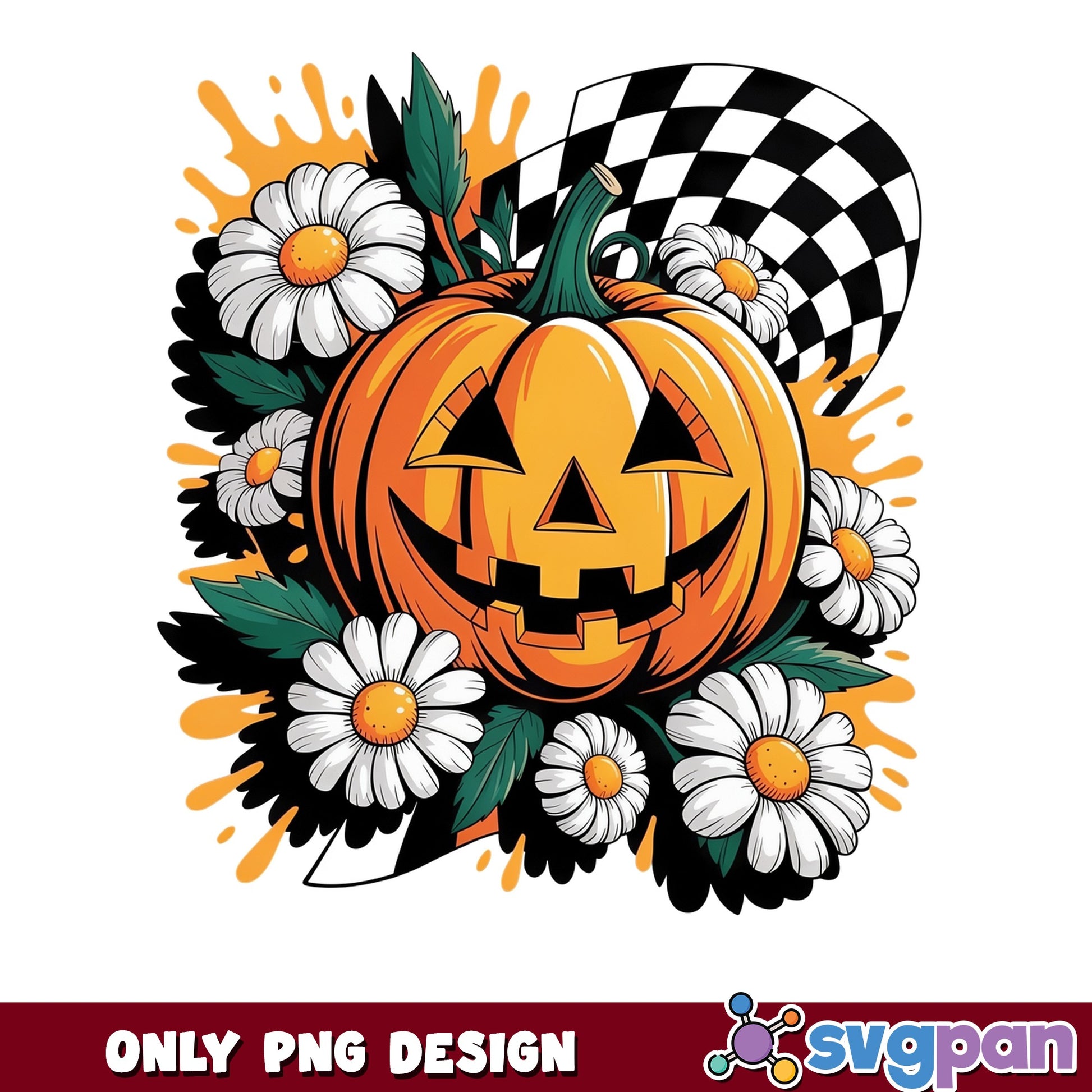 Floral Halloween Pumpkin PNG, Jack O Lantern PNG, Daisy PNG
