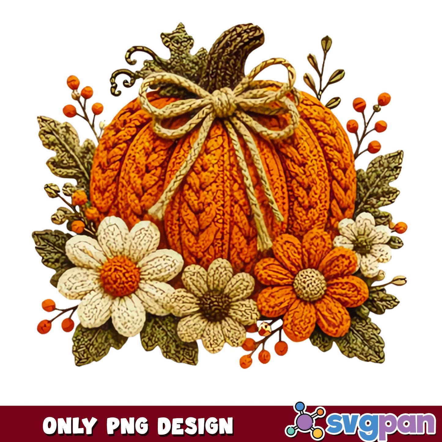 Floral Knit Pumpkin PNG, Fall Autumn Pumpkin PNG, Thanksgiving PNG