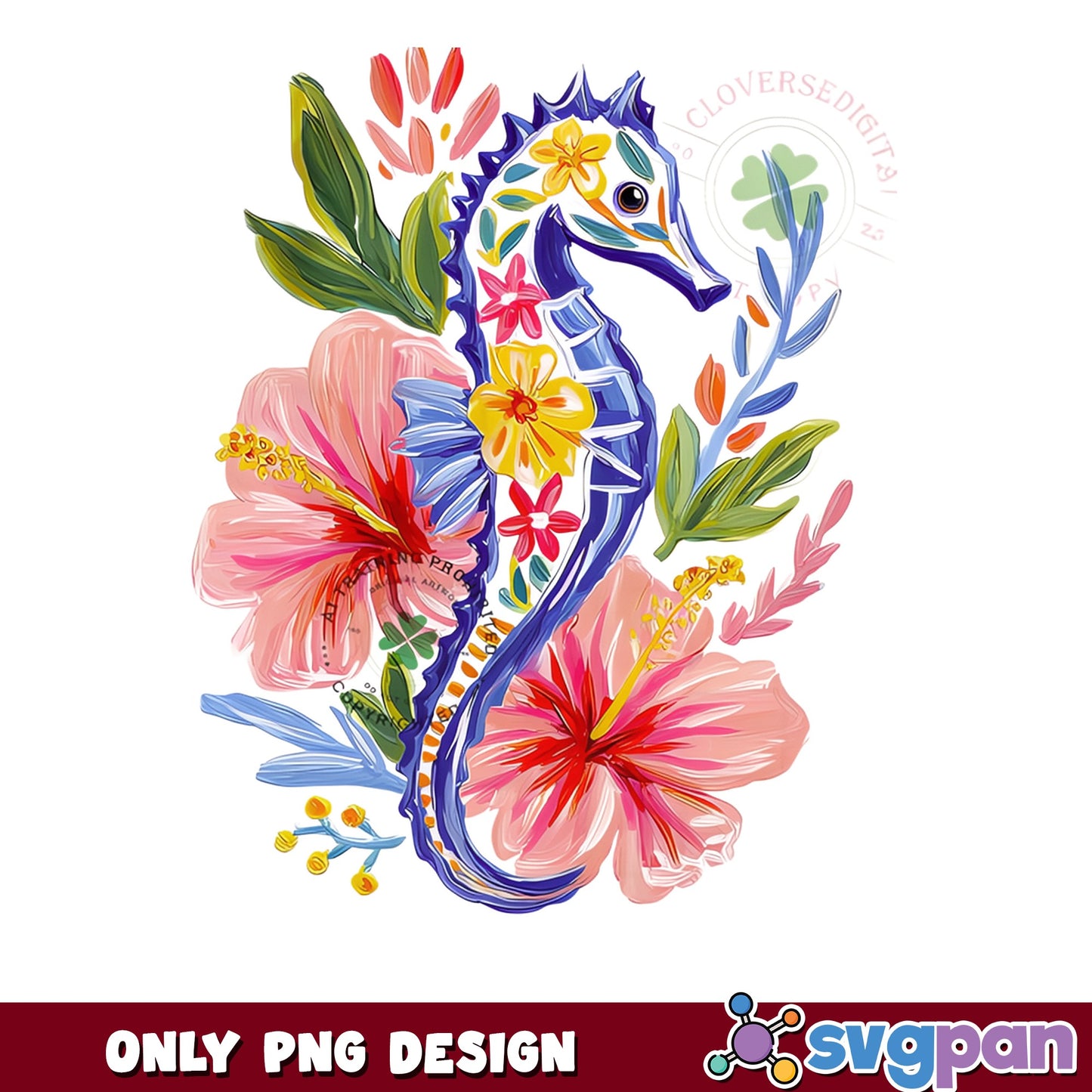 Floral Seahorse PNG, Tropical Flowers Ocean PNG, Summer PNG