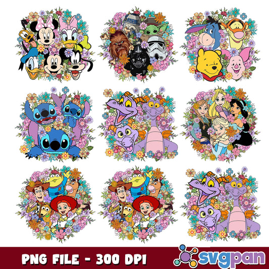 Floral disney design png bundle