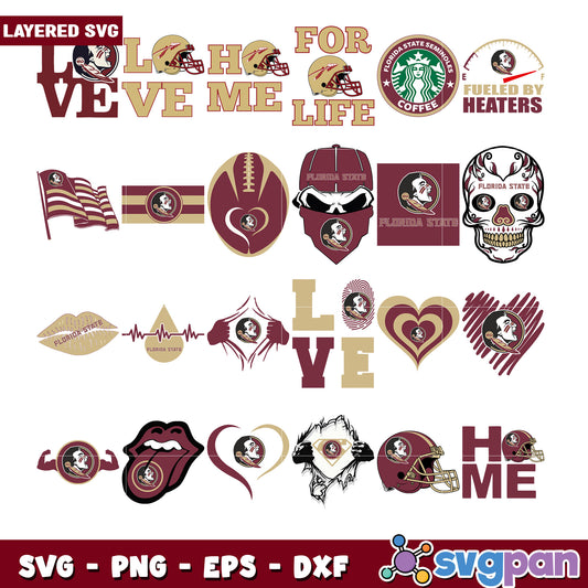 Florida State Seminoles Love SVG Bundle for Crafts