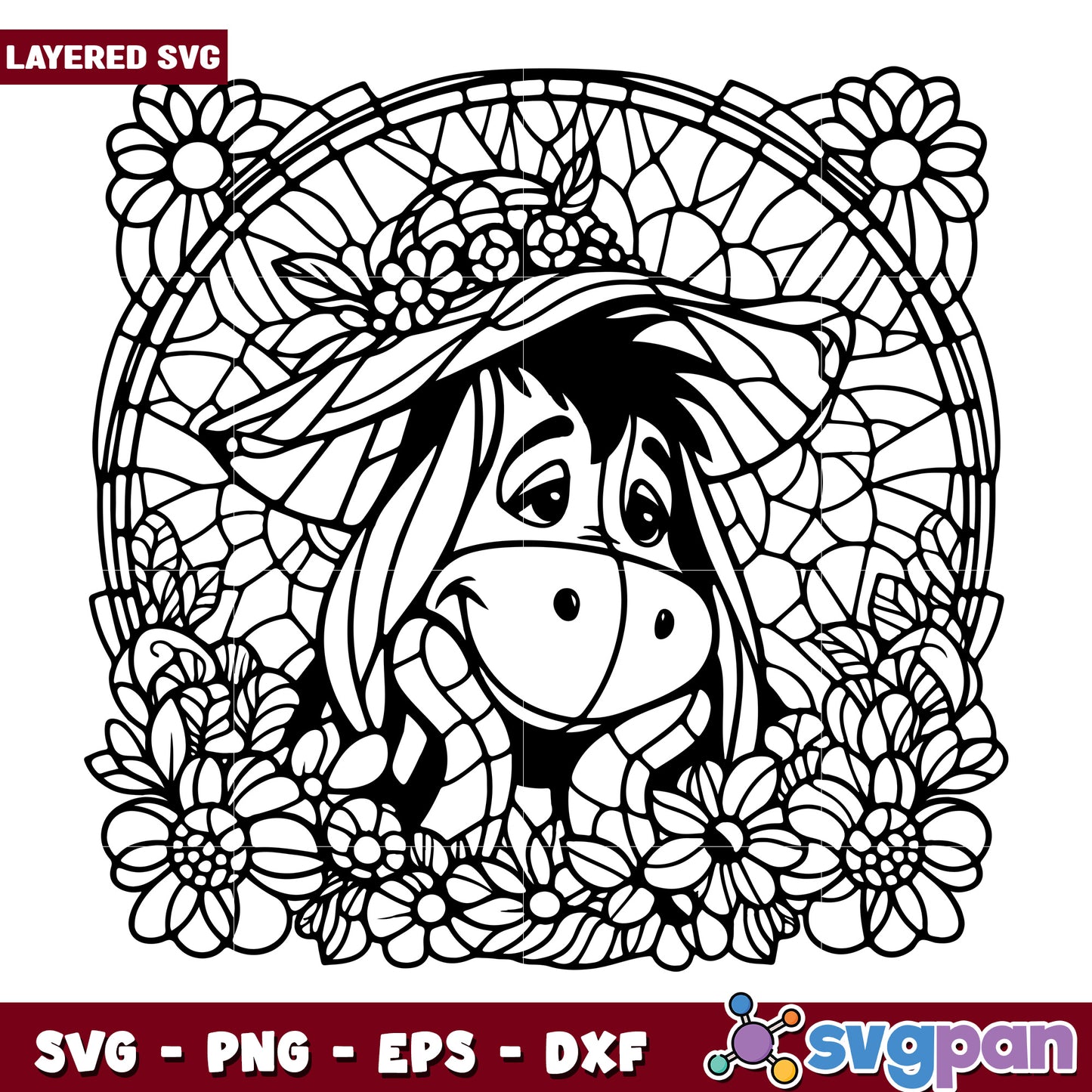 Flower Hat Donkey SVG Coloring Page