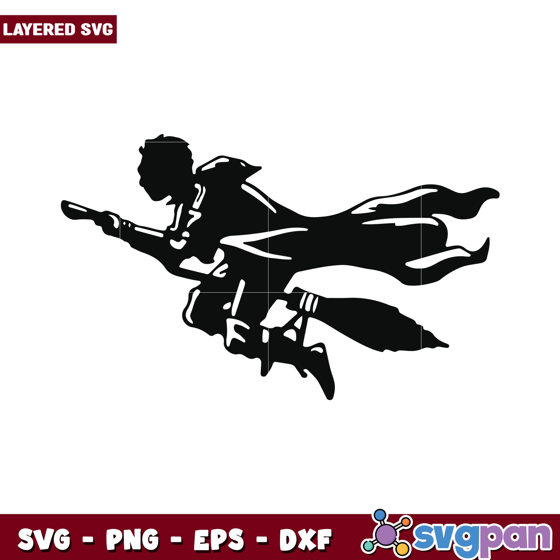 Flying Witch SVG Design, perfect for Halloween crafts and decor