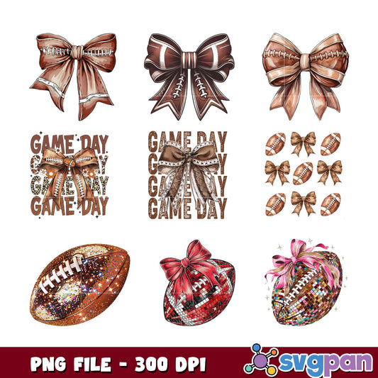 Football Game Day Bow PNG Bundle