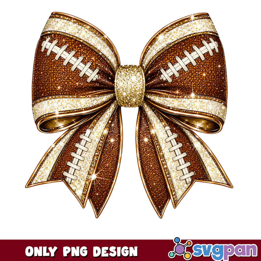 Football Bow Glitter PNG, Football Season Bow PNG, Coquette PNG