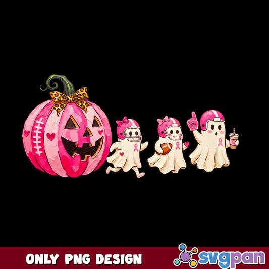 Football Ghost Halloween PNG, Pink Pumpkin Breast Cancer PNG, Spooky Ghost PNG