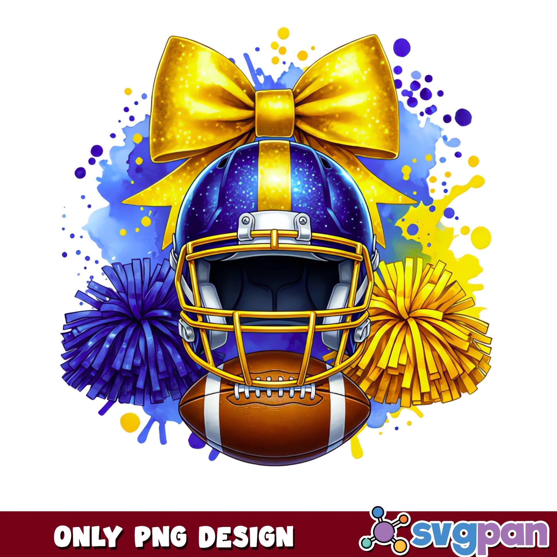 Football Helmet Bow Cheerleader PNG, Pom Pom Football PNG, Game Day PNG