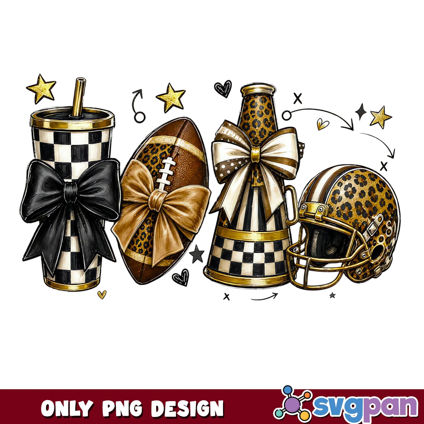 Football Season Coquette Bow Leopard Checkered PNG, Game Day PNG, Football PNG