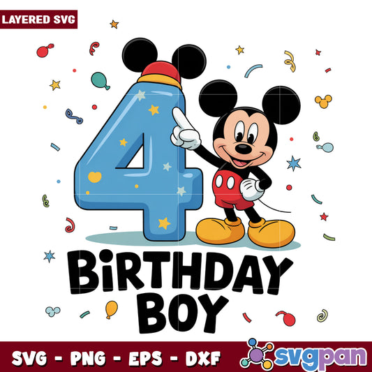 Four birthday boy mickey png, disney characters png, mickey mouse png