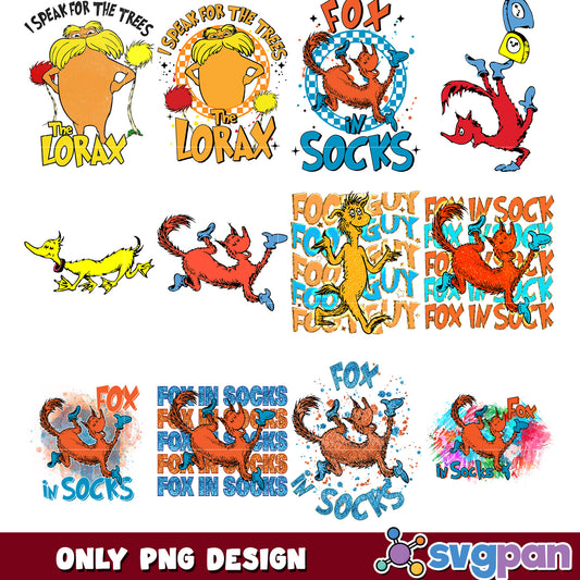 Fox in Socks PNG Bundle Lorax Designs