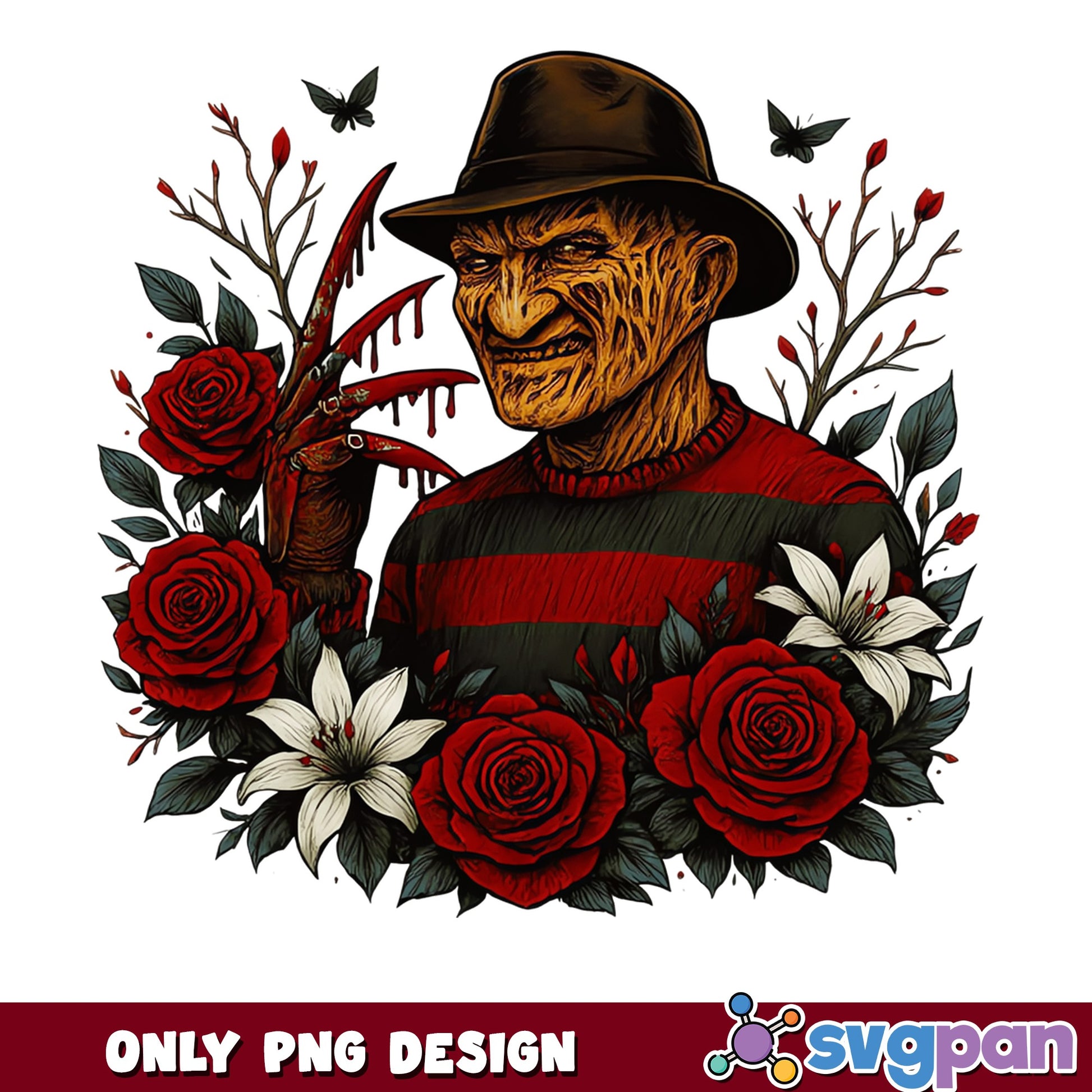 Freddy Krueger Floral PNG, Horror Halloween PNG, Nightmare PNG