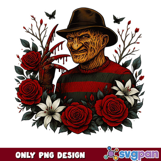 Freddy Krueger Floral PNG, Horror Halloween PNG, Nightmare PNG