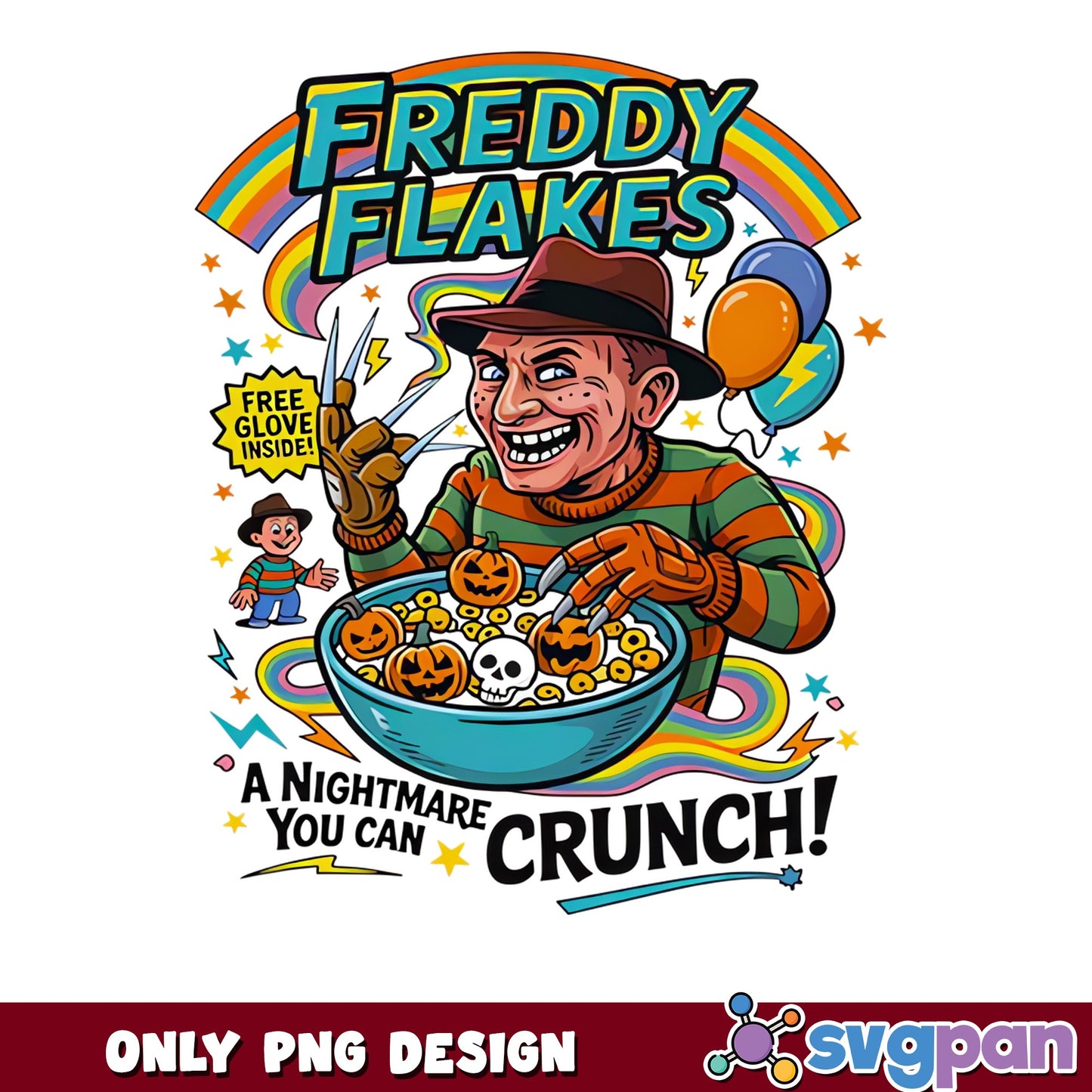 Freddy Krueger Freddy Flakes Cereal Box PNG, Halloween PNG, Horror PNG