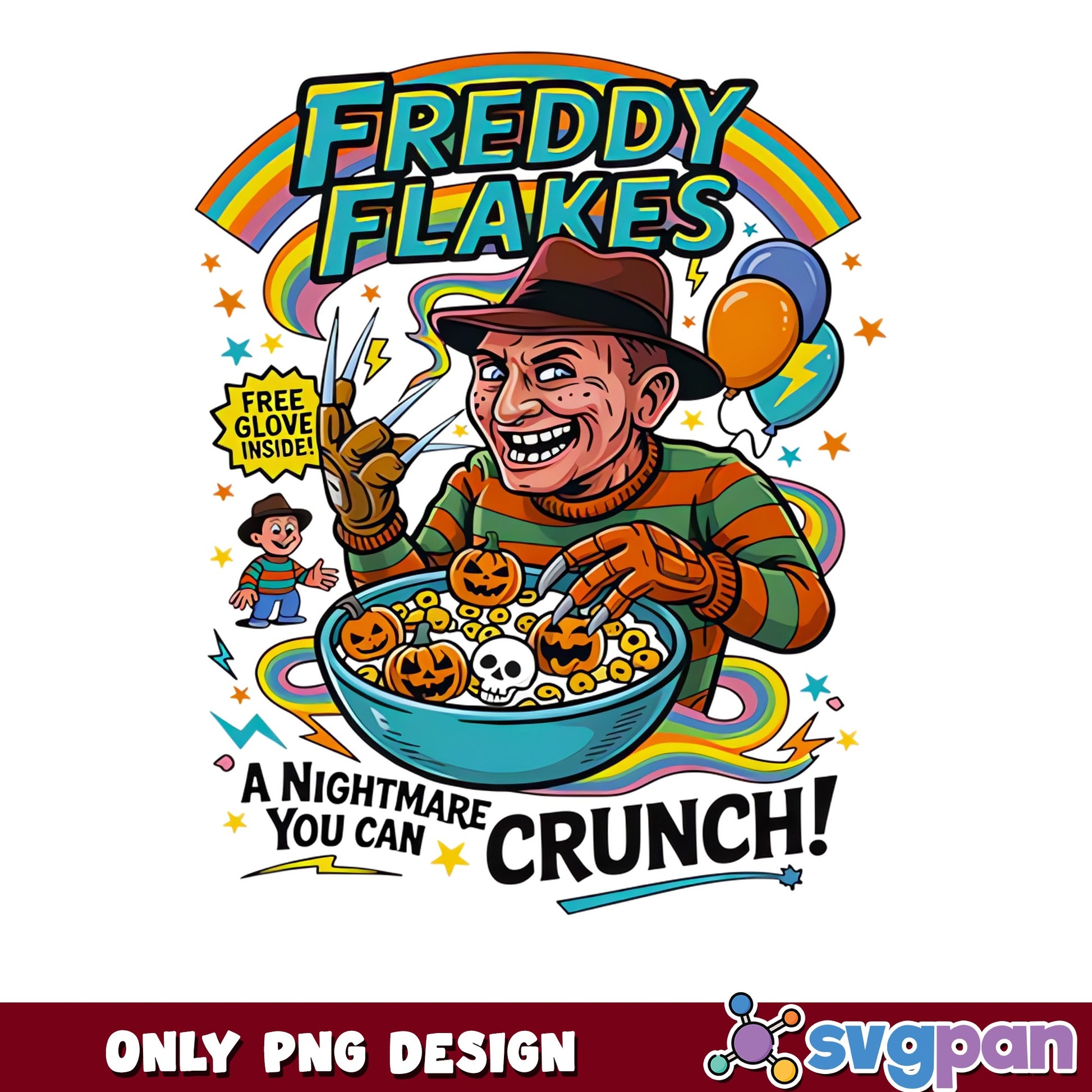Freddy Krueger Freddy Flakes Cereal Box PNG, Halloween PNG, Horror PNG