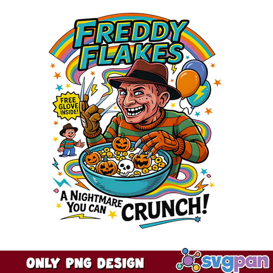 Freddy Krueger Freddy Flakes Cereal Box PNG, Halloween PNG, Horror PNG