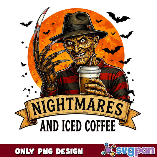 Freddy Krueger Nightmares And Iced Coffee, Halloween PNG, Horror PNG