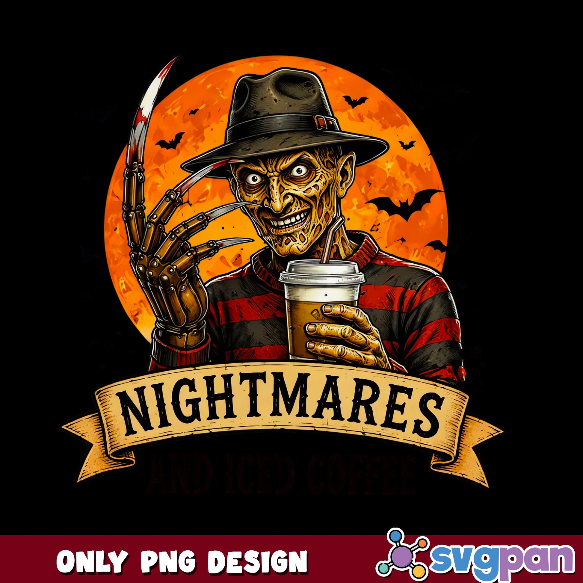 Freddy Krueger Nightmares Coffee PNG, Horror Halloween PNG, Scary PNG