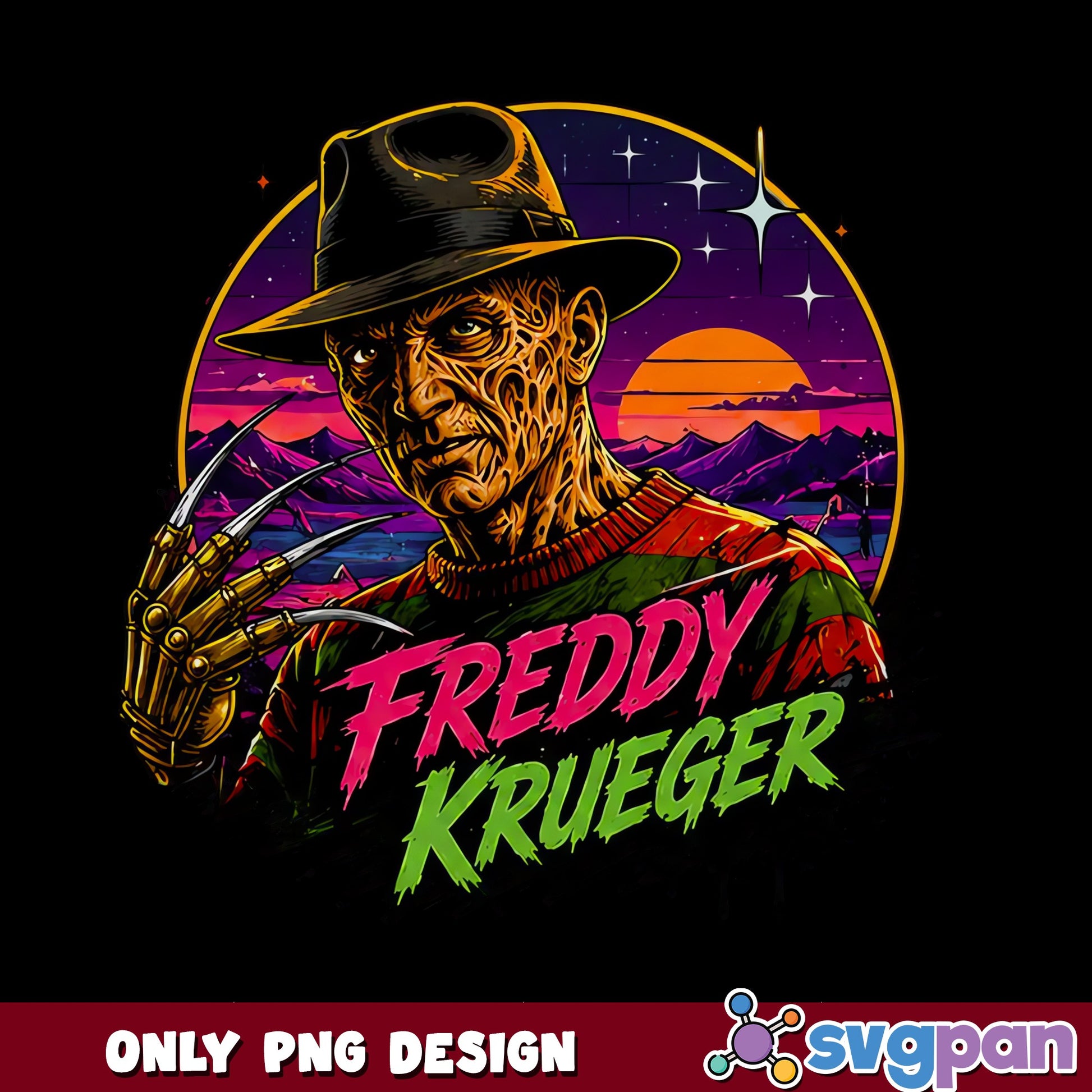 Freddy Krueger Retro PNG, Horror Movie PNG, Halloween PNG