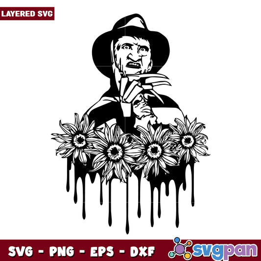 Freddy kruger flowers svg, halloween killers nights​ svg, spookycharacters svg