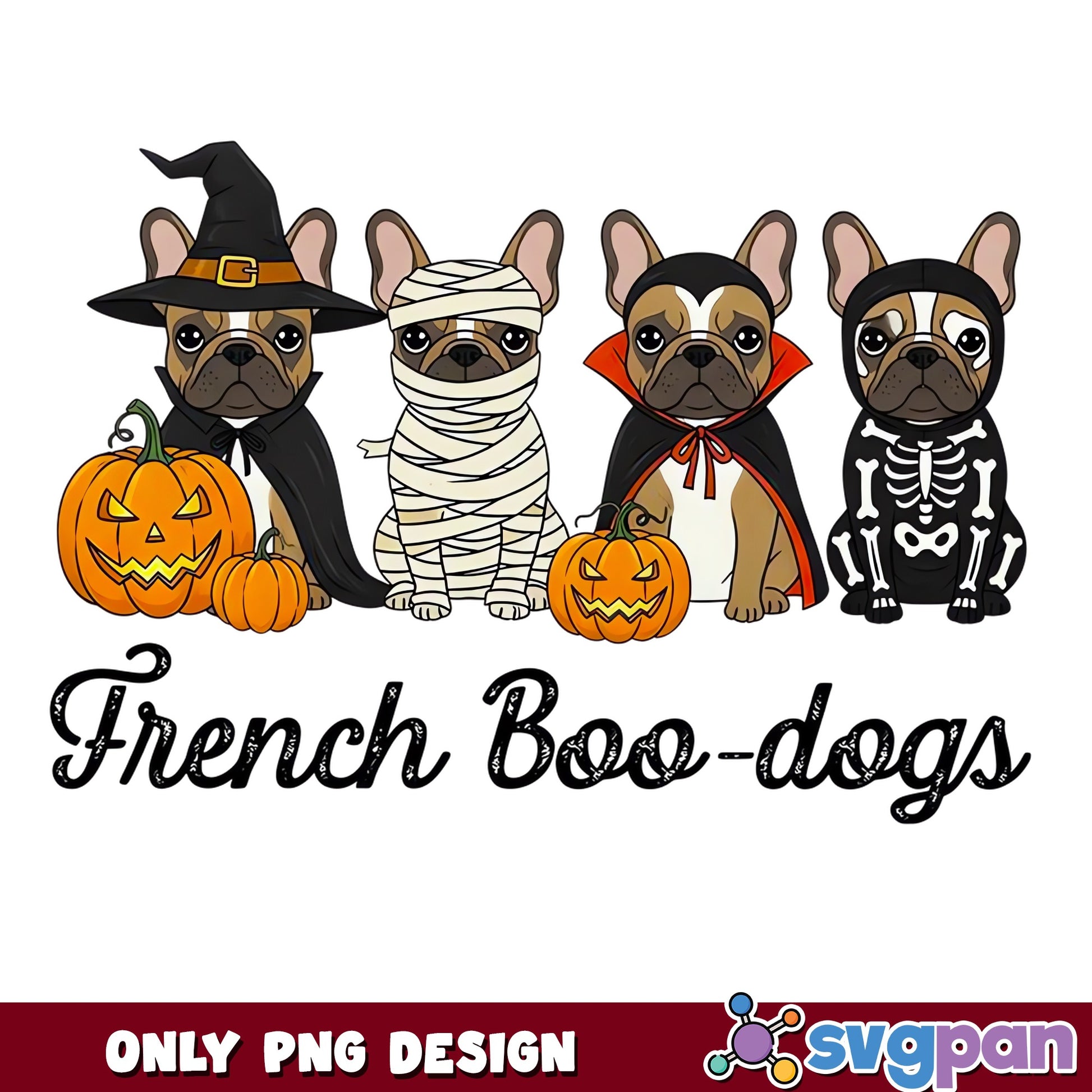 French Boo-dogs Halloween PNG, French Bulldog PNG, Halloween PNG