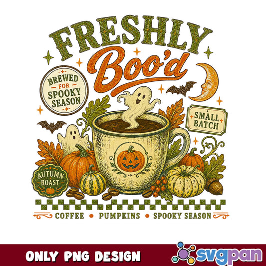 Freshly Booed Halloween Coffee PNG, Spooky Season PNG, Ghost Pumpkin PNG