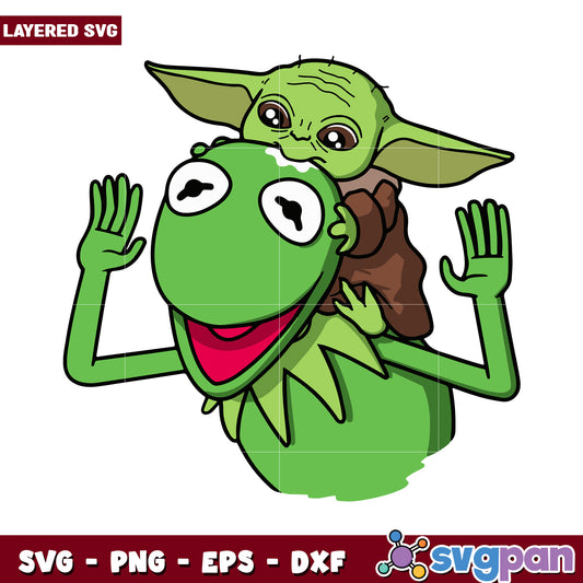 Friendly Kermit the Frog and Yoda illustration, perfect for creative projects