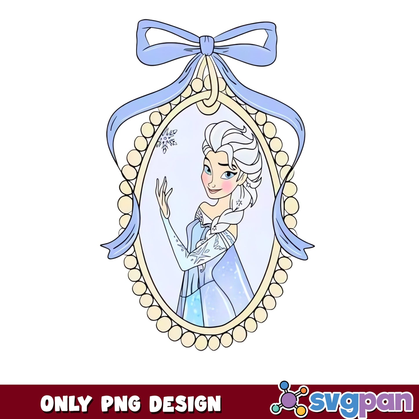 Frozen Elsa Vintage Cameo Ornament PNG, Coquette Bow PNG, Disney PNG