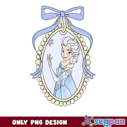 Frozen Elsa Vintage Cameo Ornament PNG, Coquette Bow PNG, Disney PNG